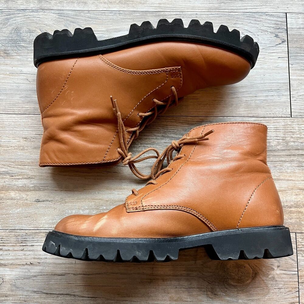 J. Crew Boots Gwen Lug-Sole Lace-up Boots Polished Leather Light Brown Sz 8
